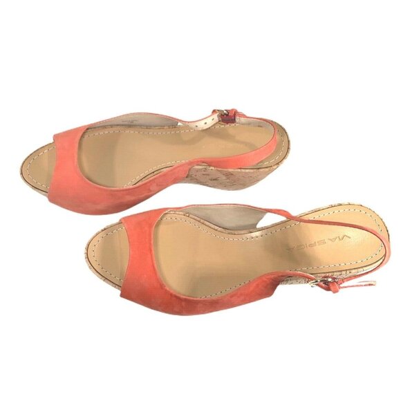 VIA SPIGA Papaya Suede Slingback Slide On Cork Wedge Heel Sz 7.5M Peep Toe Shoes - Picture 3 of 11